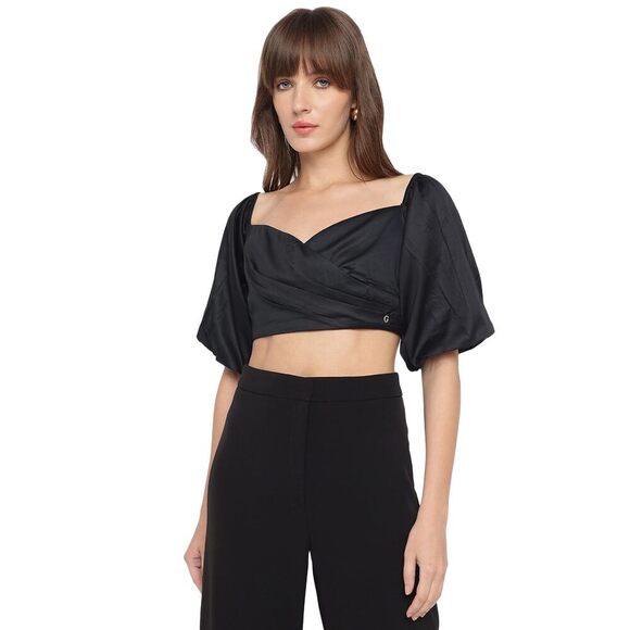 GUESS Tops - Guess Women's Off Shoulder Cropped Jun Shirt Jet Black Medium NWT